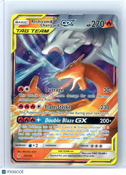 2019 Unbroken Bonds Reshiram & Charizard GX Holo Rare #20/214