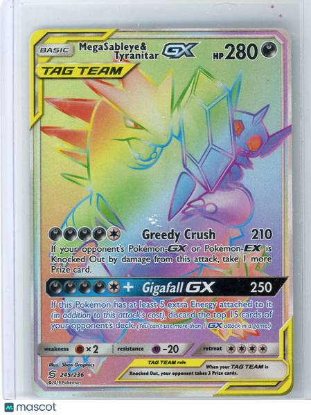 2019 Unified Minds Megasableye & Tyranitar GX Rainbow Secret Rare SR HR #245/236