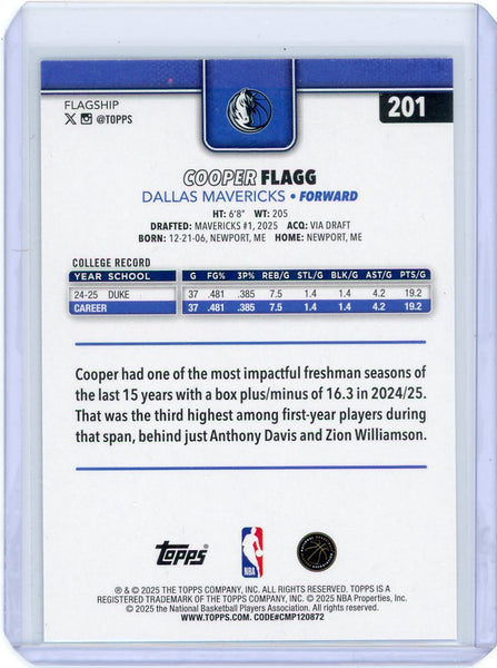 Cooper Flagg - 2025-26 Topps Flagship Basketball Holo Foil Rookie #201 Dallas