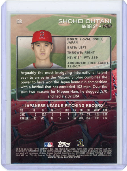 Shohei Ohtani - 2018 Topps Stadium Club Rookie Card #138
