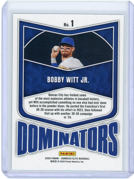 Bobby Witt Jr. - 2026 Panini Donruss Elite Baseball Black 1/1 Dominators #1