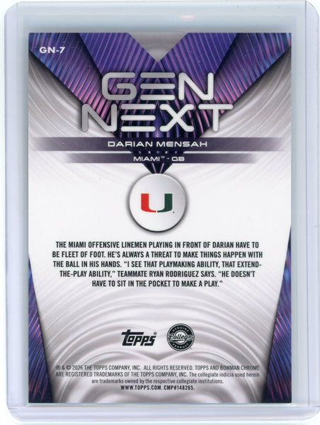 Darian Mensah - 2026 Bowman Chrome U Football Gold Refractor Gen Next 19/50 GN-7