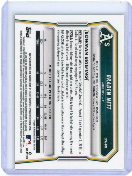 Braden Nett - 2026 Topps Bowman Chrome Green Reptilian 1st Auto 65/99 CPA-BN