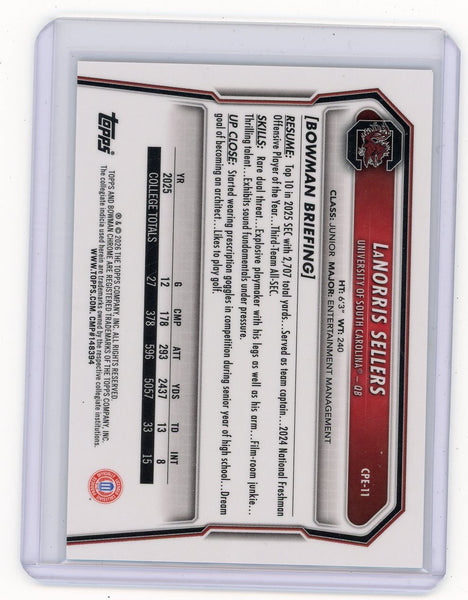 LaNorris Sellers - 2026 Bowman Chrome U Football Etched In Glass Case Hit CPE-11