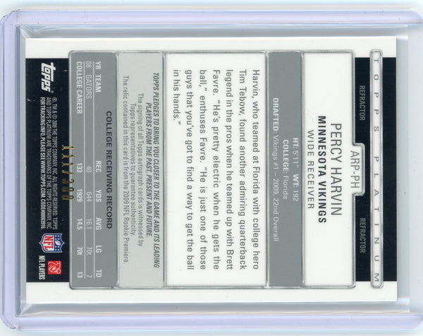 Percy Harvin - 2009 Topps Platinum Refractor Rookie Patch Auto 111/300