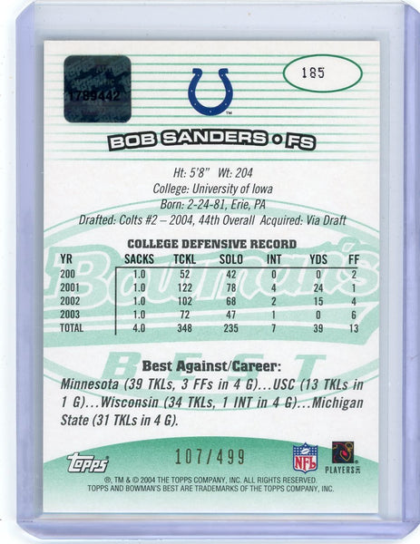 Bob Sanders - 2004 Bowman's Best Topps Green Rookie Auto 107/499 #185