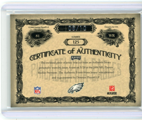 Jason Avant - 2006 Playoff National Treasures 06/10 Patch Reebok Logo #125