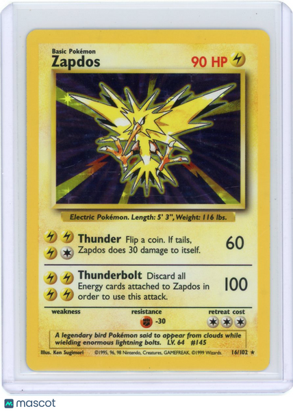 1999 Base Set Zapdos Holo Rare #16/102