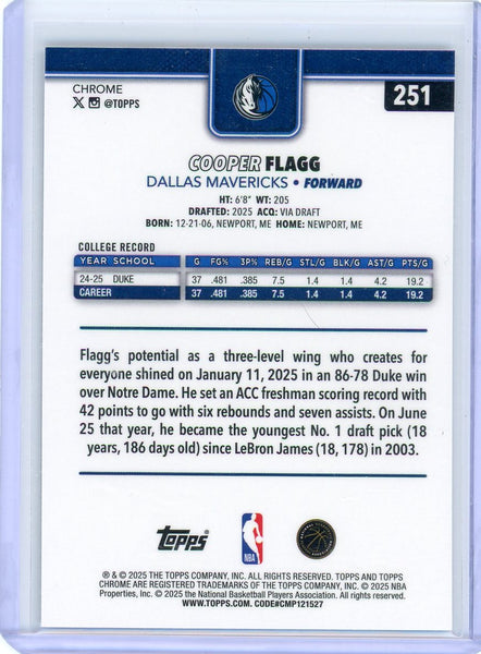 Cooper Flagg - 2025 Topps Chrome Rookie Skylight Refractor #251