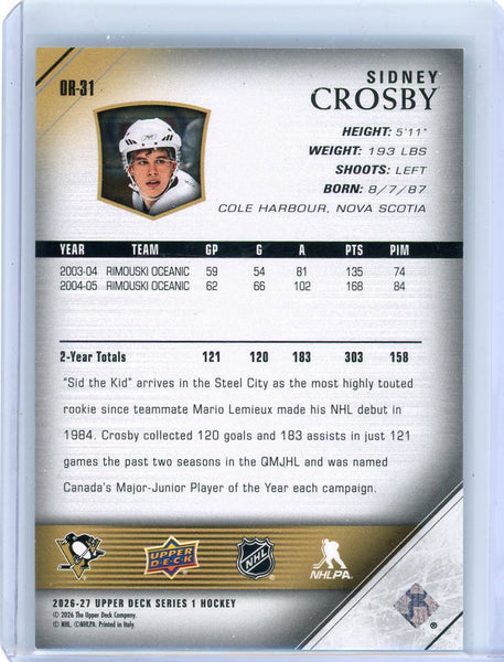 Sidney Crosby - 2026 Upper Deck Series 1 Hockey Outburst SSP Retro Rookie