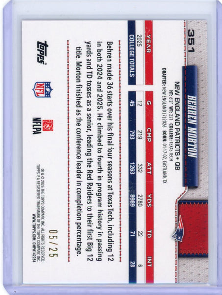 Behren Morton - 2026 Topps Orange Glitter Rookie /25
