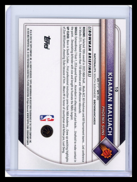 Khaman Maluach - 2025 Topps Bowman Gold RC 36/50