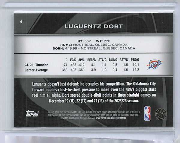 Luguentz Dort - 2025-26 Topps Chrome Black White Refractor /10