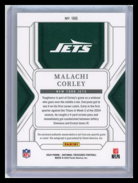 Malachi Corley - 2025 Panini National Treasures 07/10 Patch Rookie auto gold