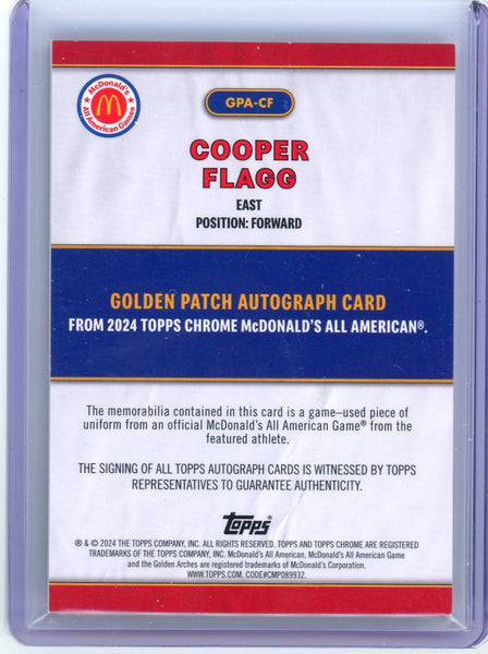 COOPER FLAGG - 2024 Topps Chrome McDonald's All American Golden Patch Auto 25/25