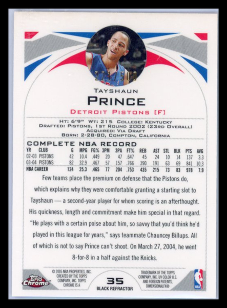 Tayshaun Prince - 2005-06 Topps Chrome Black Refractor 11/50