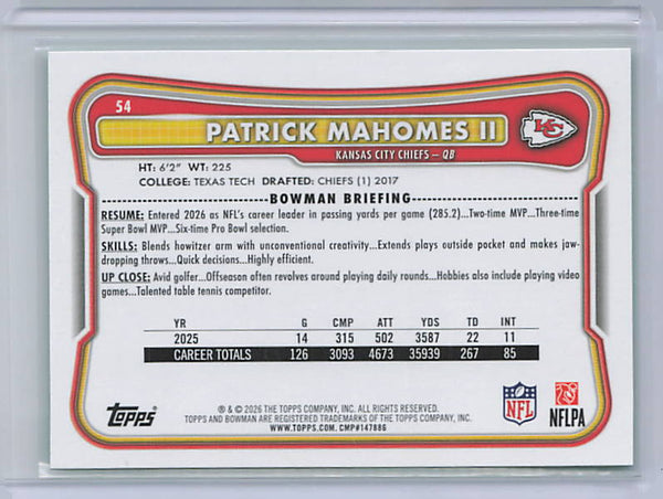 Patrick Mahomes - 2026 Bowman Green Paper /99