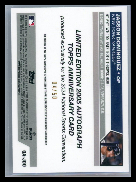 Jasson Domínguez - 2024 Topps 2005 Anniversary Card National Auto 04/50 RC