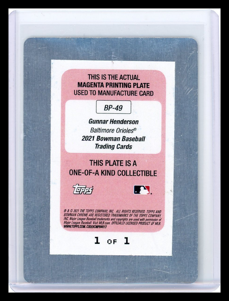 Gunnar Henderson - 2021 Topps Bowman Baseball Magenta  Printing Plate