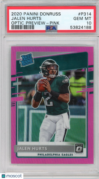 Jalen Hurts - 2020 Panini Donruss Optic Preview Rated Rookie Pink PSA 10