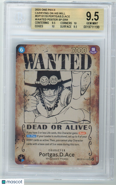 PORTGAS.D.ACE 2025 One Piece Carrying His Will Wanted Poster SP Error #OP13119