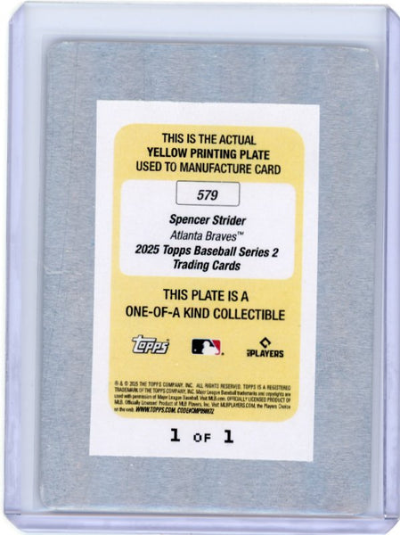 Spencer Strider - 2025 Topps Baseball Series 2 Yellow Printing Plate 1/1
