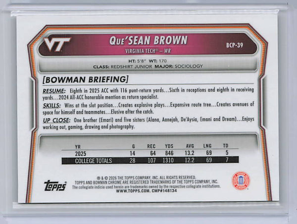Que'Sean Brown - 2026 Bowman Chrome Gold Reptillian /50