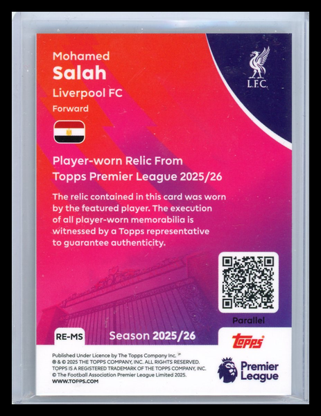Mohamed Salah - 2025 Topps Premier League Purple 130/199 Relic  Memorabilia
