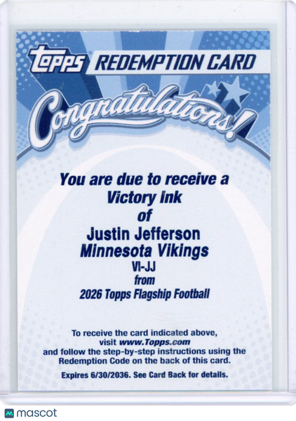 Justin Jefferson - 2026 Topps Flagship Victory Auto Redemption