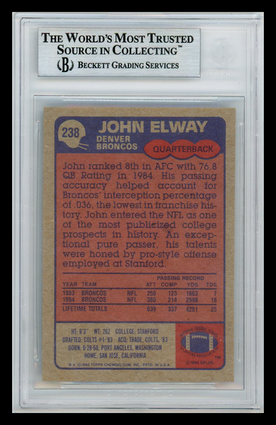 John Elway - 1985 Topps #238 BGS 9 MINT HOF