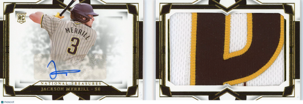 Jackson Merrill -2024 Panini National Treasures Gold 02/10 Patch Booklet Auto RC