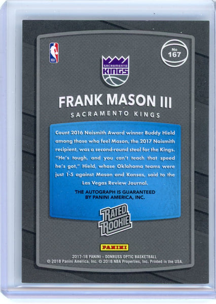 Frank Mason III -2017-18 Donruss Optic Rated Rookie Auto Inscription Go Jayhawks