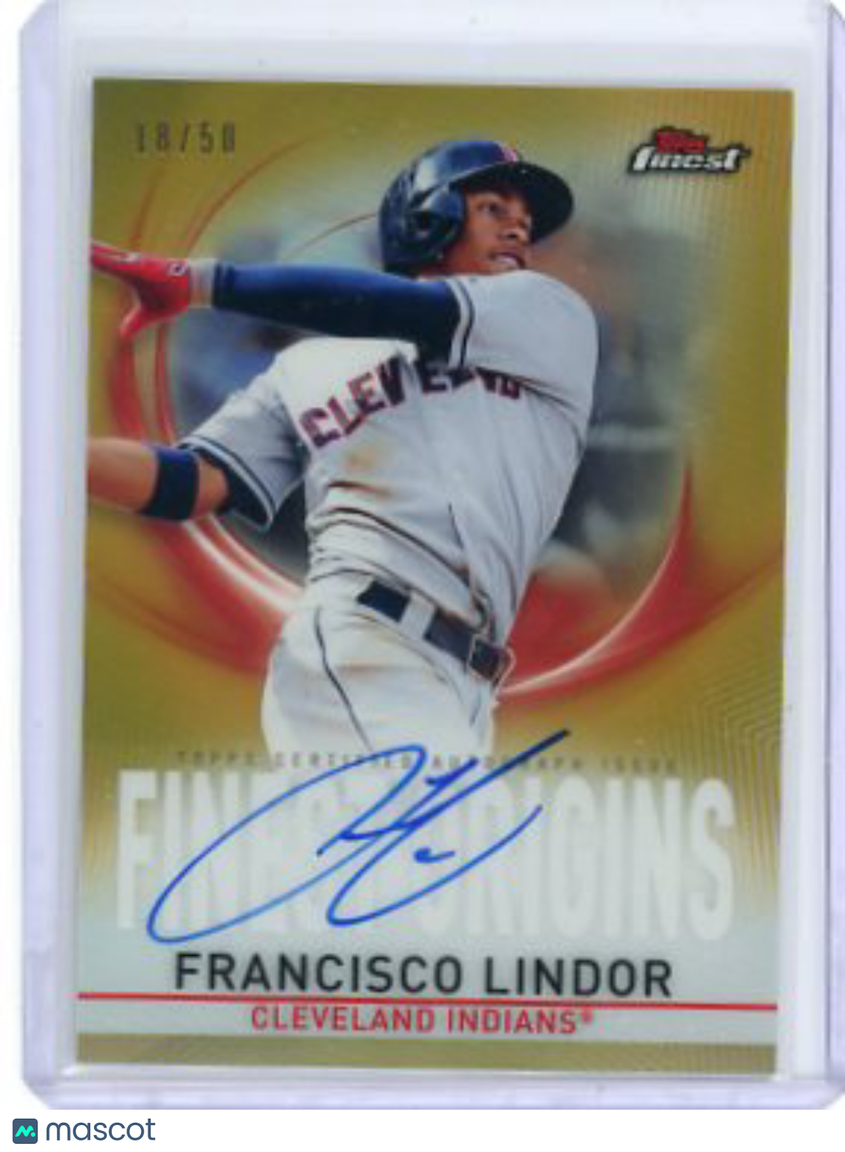 Francisco Lindor - 2016 Topps Finest Gold Refractor Auto Origins 18/50 FOA-FL