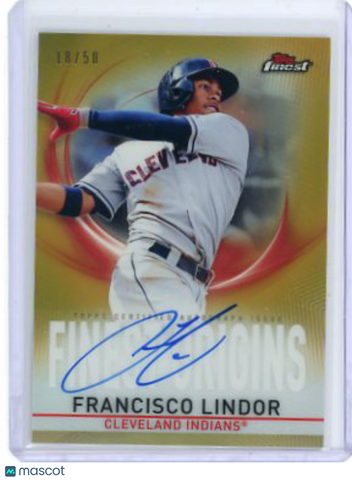Francisco Lindor - 2016 Topps Finest Gold Refractor Auto Origins 18/50 FOA-FL