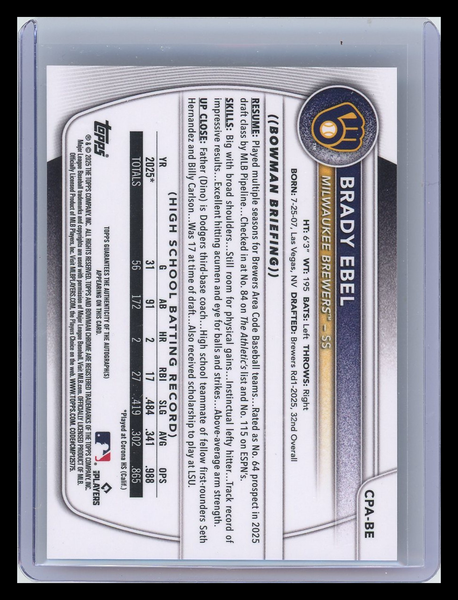 Brady Ebel - 2025 Bowman Chrome Gold Wave Refractor Auto 1st /50