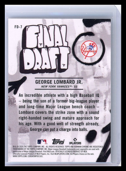 George Lombard Jr. - 2024 Bowman Chrome Final Draft Topps
