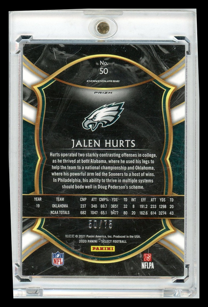 Jalen Hurts - 2021 Panini Select Concourse Purple Prizm 50/75 RC