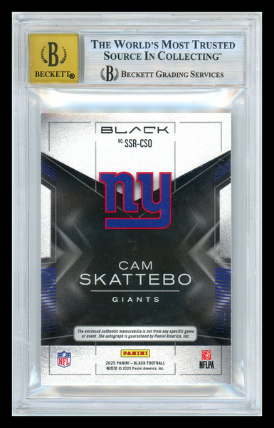 Cam Skattebo - 2025 Panini Black Rookie Patch Auto Laundry Tag 2/2 BGS 9 10