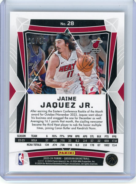 Jaime Jaquez Jr - 2023-24 Panini Obsidian 11/30 *JSY # Rookie Blue Electric Etch