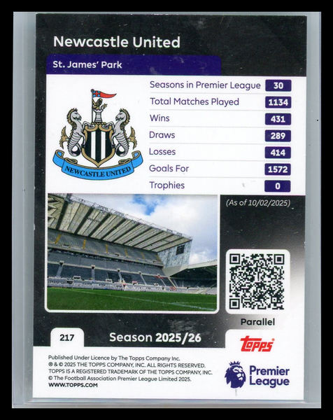 Newcastle United - 2025 Topps Premier League Black 08/10