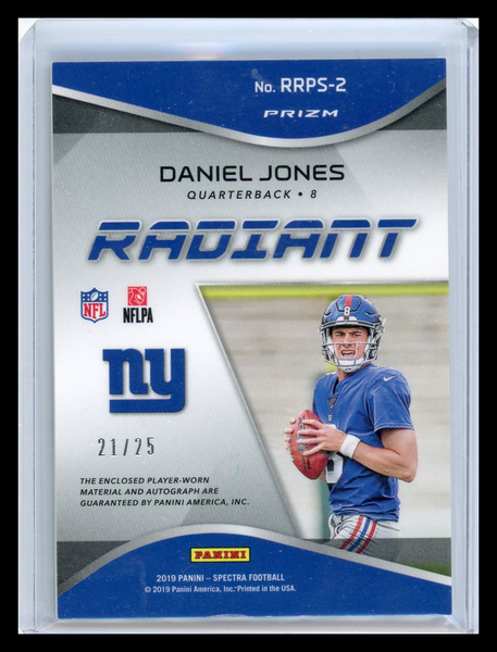 Daniel Jones - 2019 Panini Spectra Prizm Radiant Green Autograph 21/25 Patch RC