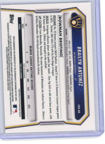 Braylon Antunez - 2026 Bowman Chrome Purple Refractor Auto /250