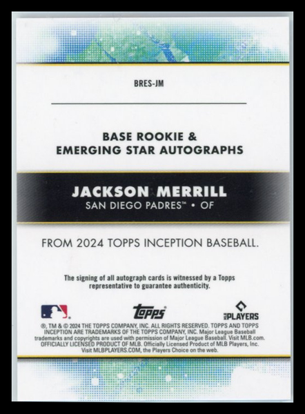 Jackson Merrill - 2024 Topps Inception 09/10 Autograph RC