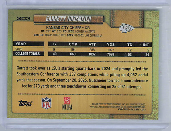 Garrett Nussmeier - 2026 Topps Flagship Golden Mirror Rookie