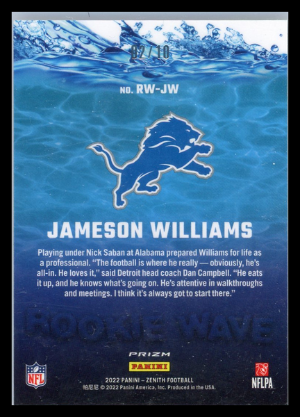 Jameson Williams - 2022 Panini Zenith Rookie Wave Prizm RC 02/10