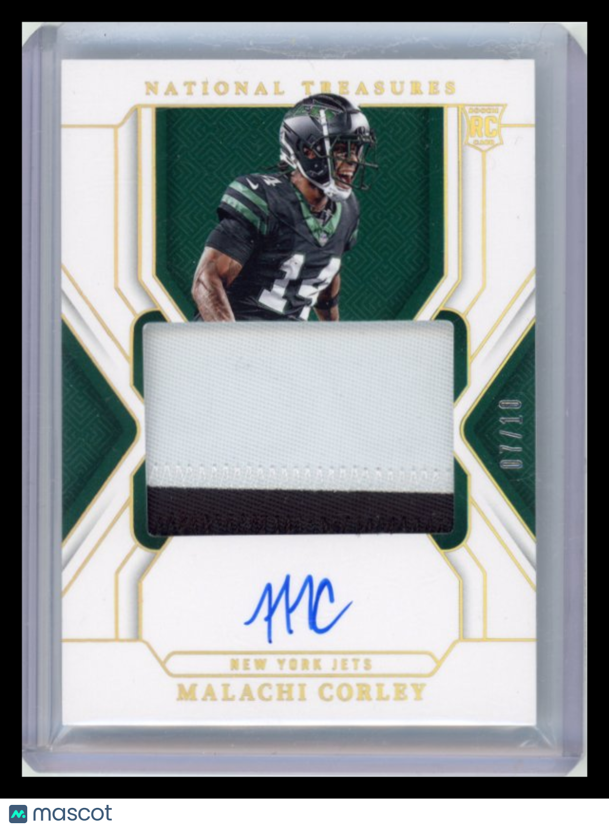 Malachi Corley - 2025 Panini National Treasures 07/10 Patch Rookie auto gold