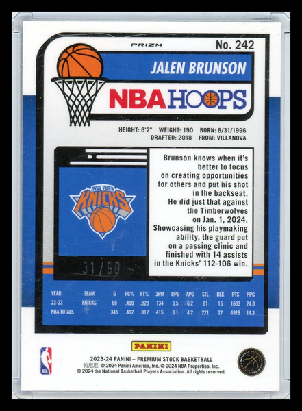 Jalen Brunson - 2024 Panini NBA Hoops Premium Stock Blue Ice 31/99
