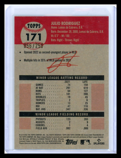 Julio Rodriguez - 2022 Topps Chrome Gold Wave Refractor RC