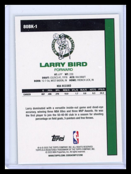 Larry Bird - 2025 Topps Basketball 80 Throwback Green /99