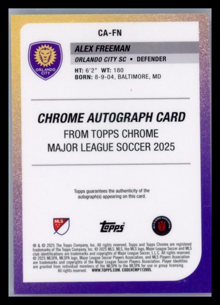 Alex Freeman - 2025 Topps Chrome MlS Auto Gold 03/50 RC